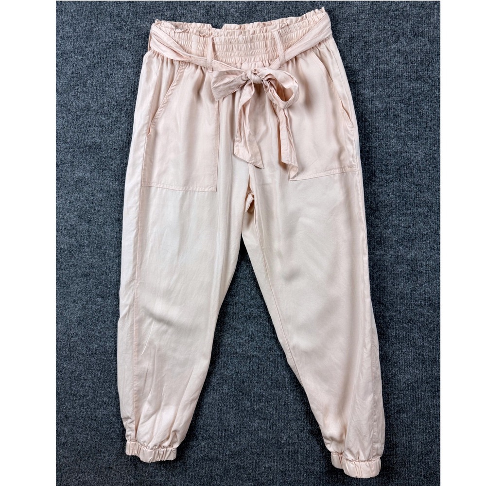 POL Clothing Blush Pink Paperbag Waist Joggers Tencel Blend Fall Outfit Small
